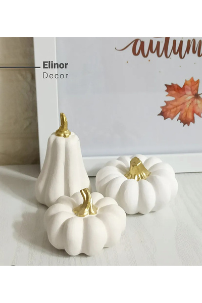 GiftCandle Beyaz Altın Detaylı 3’lü Dekoratif Kabak Seti | El Yapımı Masa ve ...