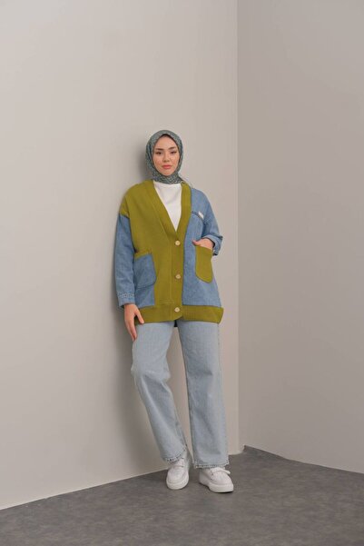 Suede Style 8648 - Knitwear Garnished Women's Denim Jacket