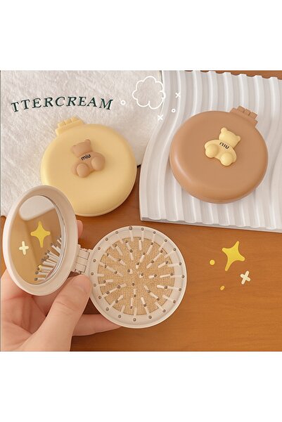 keyfisepet en keyifli sepet Sevimli Ayıcık Tasarımlı Katlanabilir Ayna ve Saç Fırçası | Taşınabilir Mini Tarak & Ayna Seti