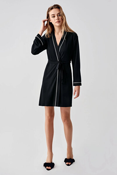 yusa stores Pajama Set with Robe and Shorts Women's 4-Piece Set Transitional - Black - L