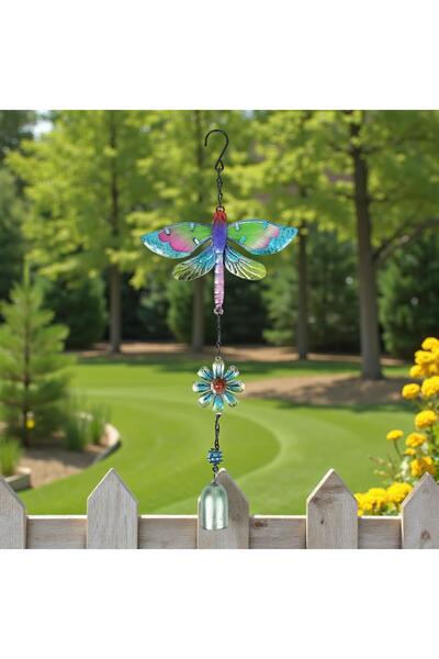 e-life shop Feng Shui Yusufçuk Tasarımlı Cam İşlemeli Rüzgar Çanı Bahçe Balko...