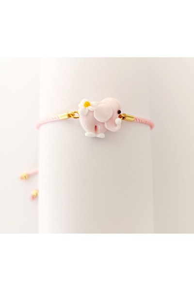 ADAMODART Pink Floral Elephant Murano Glass Beaded Bracelet - Love Themed Gift