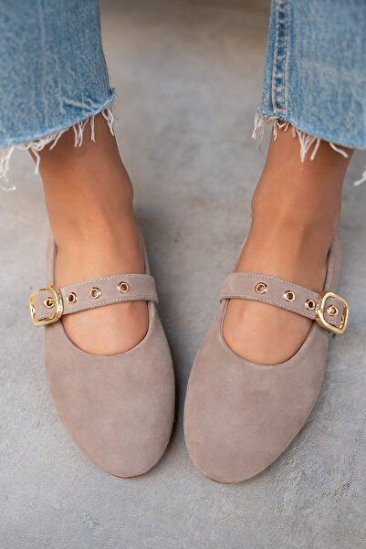 LAMİNTA Victor Mink Suede Women's Ballerinas with Gold Buckle