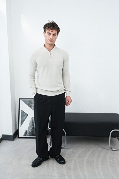 TÜZeMEN Half Zippered Mock Neck Mercerized Knitwear