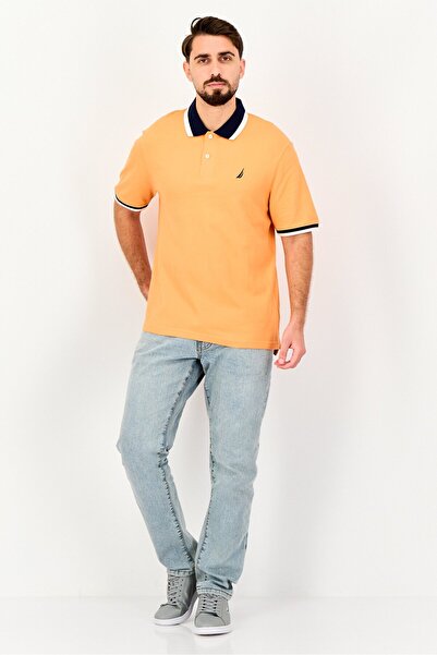 Nautica Men Regular Fit Embroidered Logo Short Sleeve Polo Shirt, Apricot