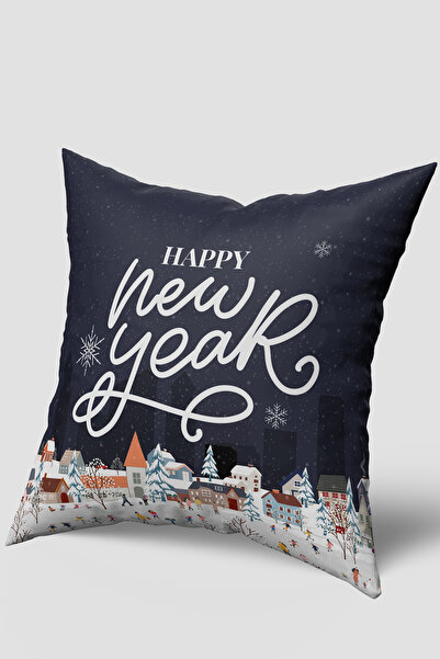EsnafAli Тъмносин калъф за възглавница с щастлива Нова година и коледна тематика