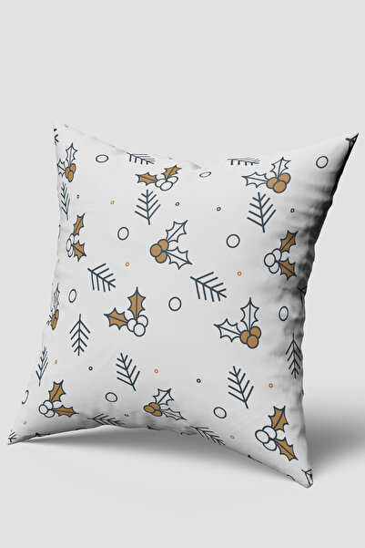 EsnafAli Бяла коледна възглавница с мотив от клонки на иглика
