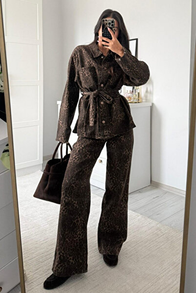 SHILSEE BEUTİQUE ЖІНОЧИЙ КОМПЛЕКТ З БРЮКАМИ З ДЕТАЛЯМИ У ВИГЛЯДІ КОШТОВНОЇ ШКІРИ З ЛЕОПАРДОВИМ ВІЗЕРУНКОМ