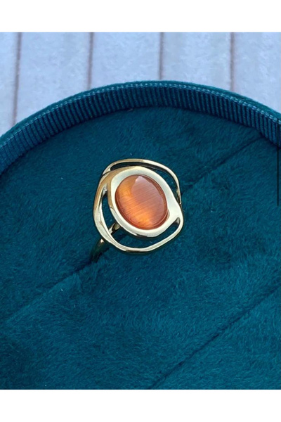 Maide Jewelry Vintage Çelik Gold Ayarlanabilir Yüzük Tarz Moda Büyük Opal Taşlı