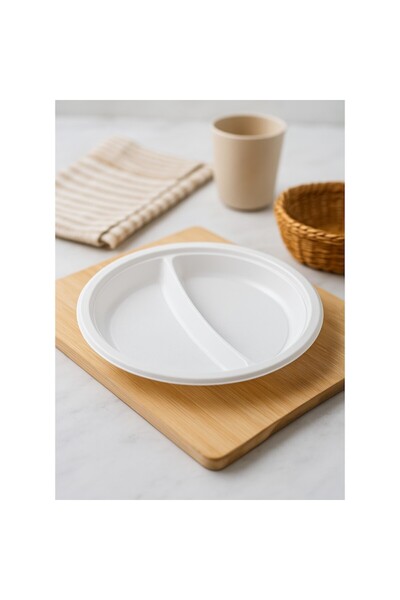 ABS Farfurii plate din plastic de unică folosință, 2 compartimente, 21 cm, set 50 buc.