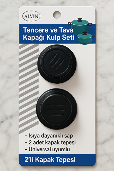 Alvin Tencere ve Tava Kapağı Kulp Seti – Isıya Dayanıklı Sap – 2’li Kapak Tep...