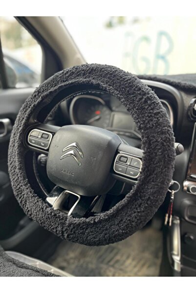 SSS TEKSTİL SİYAH PELUŞ DİREKSİYON KILIFI-TÜM ARAÇLARA UYUMLU DİREKSİYON KILIFI