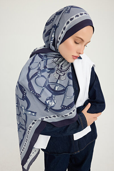 ipekistanbul Vierra Patterned Shawl - Cavalry Coat of Arms - Indigo