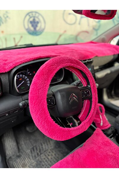 SSS TEKSTİL AÇIK PEMBE PELUŞ DİREKSİYON KILIFI-TÜM ARAÇLARA UYUMLU DİREKSİYON...