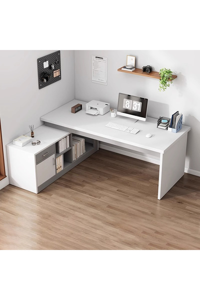 KEKE مكتب كمبيوتر على شكل حرف L مع طاولة دراسة مدمجة للمكتب المنزلي والطلاب 1...