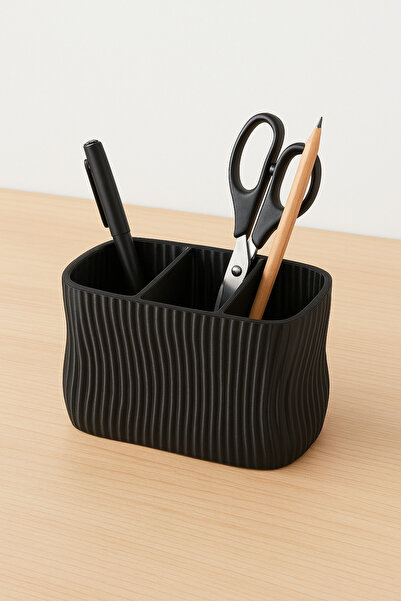 3DPROGA Siyah Dalgalı 3D Baskı 3 Gözlü Masa Organizer)