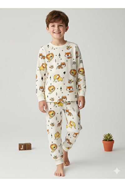 ROSAMİNA Boy's 100% Cotton Lion Pattern Pajama Set