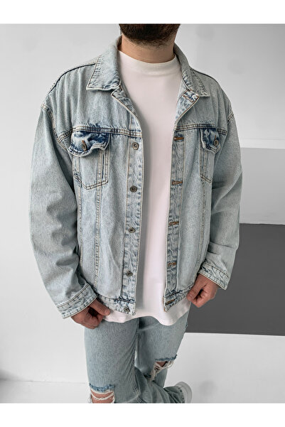 NO1 KONSEPT Jachetă de blugi cu nasturi, lavabilă, Ice Blue supradimensionat