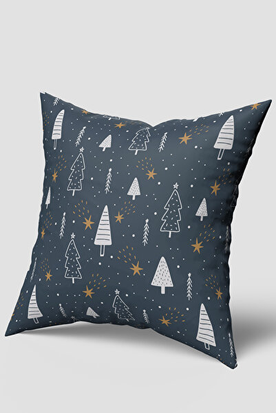 EsnafAli Husă de pernă de Crăciun cu model de copac de pin și stele albastru ...