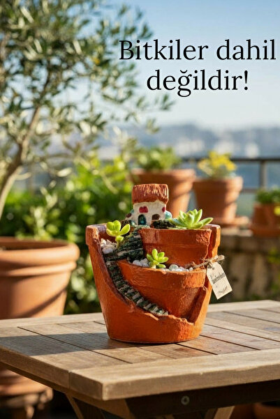Binbirdemet Rustik Mini Saksı-El Boyaması Dekoratif Obje