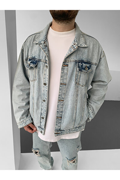 NO1 KONSEPT Jachetă de blugi cu nasturi, lavabilă, Ice Blue supradimensionat