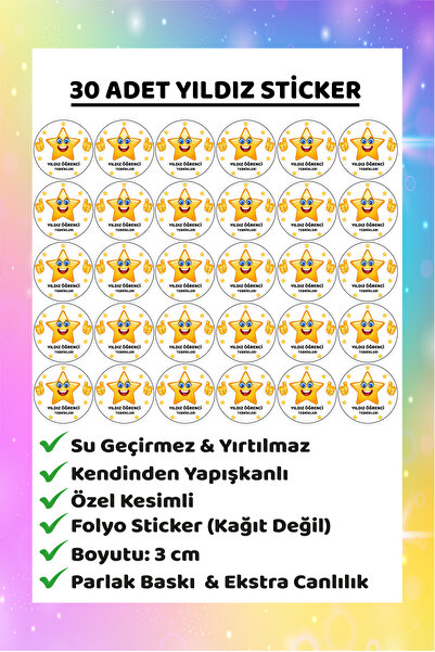 Ayza Tasarım 🥇 Yıldız Öğrenci Sticker Seti (3 cm) - Başarı Ödülü Öğretmen Ma...