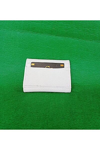 FEHANDEN COLLECTİON Women'S, White, Genuine Leather, Folding Card Holder
