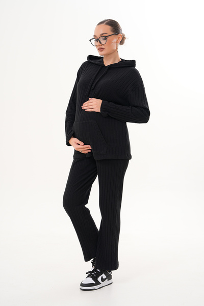 Miss Dünya Lissa Sofia Rahat Form Triko Dokulu Kapüşonlu Hamile ve Lohusa Eşofman Takımı