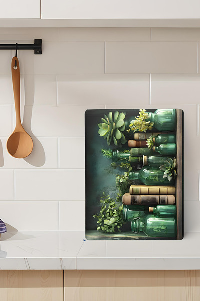 kutuTR Green Bottles and Plants Themed Tempered Glass Cutting Board 21X30 cm ...