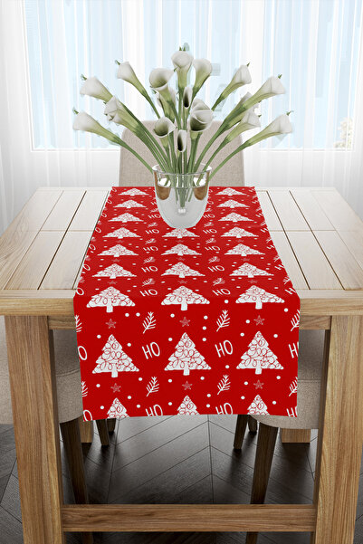 EsnafAli Runner de Crăciun cu tematică de Crăciun, cu brad și scrisuri Ho Ho
