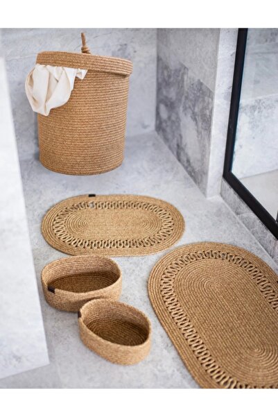 Home طقم حمام من الخيزران مكون من 5 قطع، سلة للملابس المتسخة، سلة للغسيل، ديك...