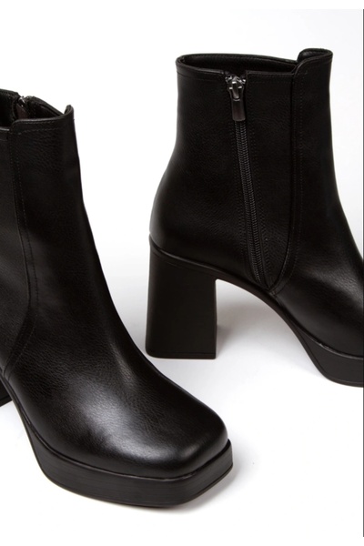 Mimy Kadın Siyah Yüksek Topuklu Fermuarlı Bot MimyShoesF