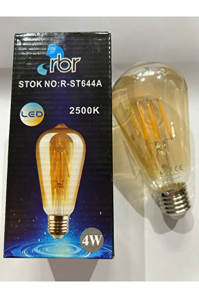 RBR 4W Rustik LED Ampul E27 (Kalın Duy) - 2500K Sıcak Sarı Işık - ST64 Armut Tipi