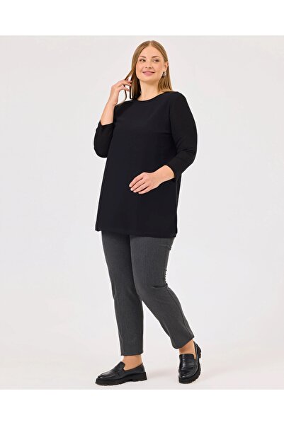 SEÇİL YENİ KADIN büyük beden yuvarlak yaka astarlı tunik 10002421214003