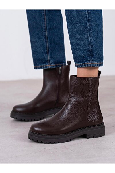 ECENİN BUTİĞİ Nia Kahve Hakiki Deri Kadın Bot