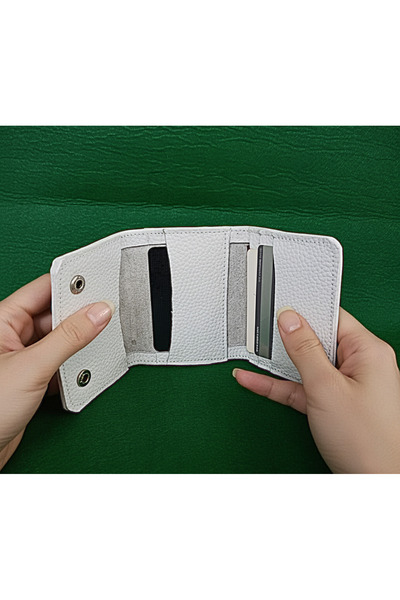 FEHANDEN COLLECTİON Women'S, White, Genuine Leather, Folding Card Holder