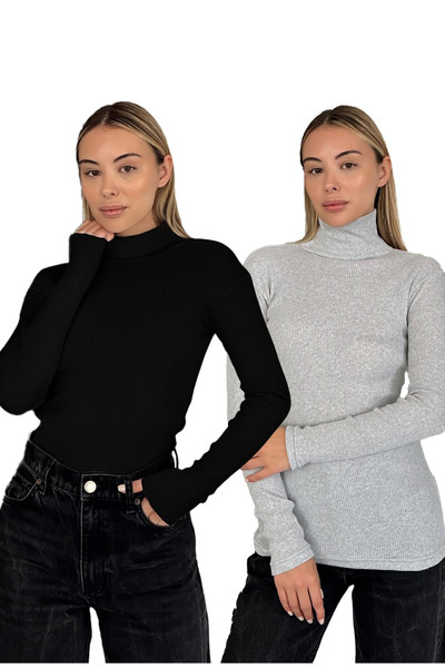 RDK Giyim Σετ 2 τεμαχίων πουλόβερ με ζιβάγκο από βαμβάκι Unisex - Μαύρο Γκρι