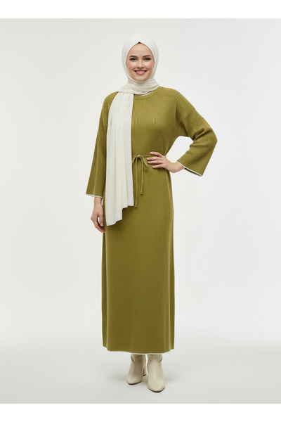 BENAHOLL فستان تريكو مخيط من سيلونا - كيه آر3188 أخضر زيتي