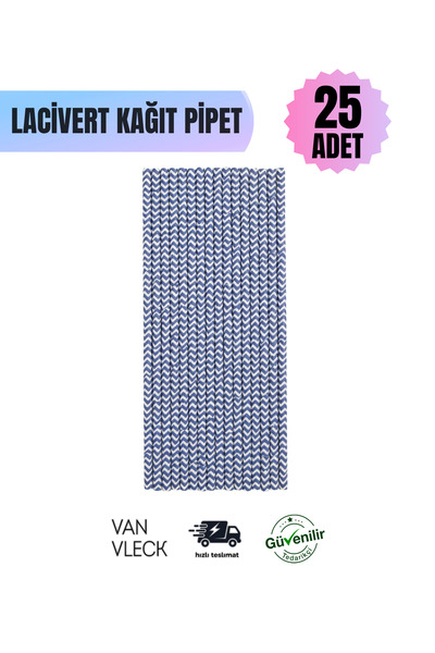 VAN VLECK 25’li Zigzag Lacivert Kağıt Pipet – Çevre Dostu, Tek Kullanımlık, D...