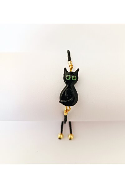 ADAMODART Black Cat Murano Glass Beaded Adjustable String Bracelet
