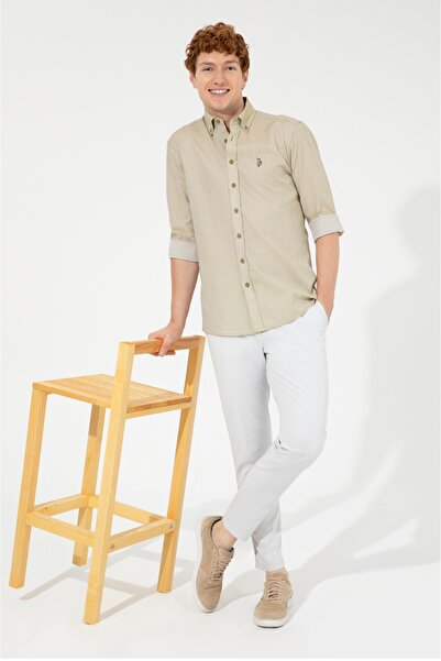 U.S. Polo Assn. Erkek Koyu Haki Uzun Kollu Basic Gömlek