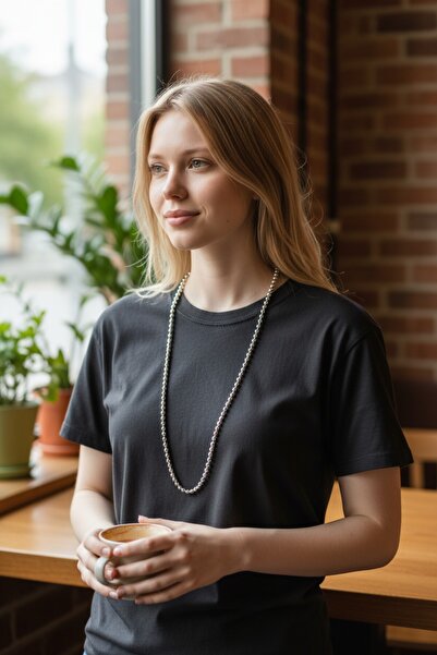 NBS Beautiful Naturel Stones Hematite Long Necklace Elegant 6 mm Necklace 65 cm Real Natural Stone for Women