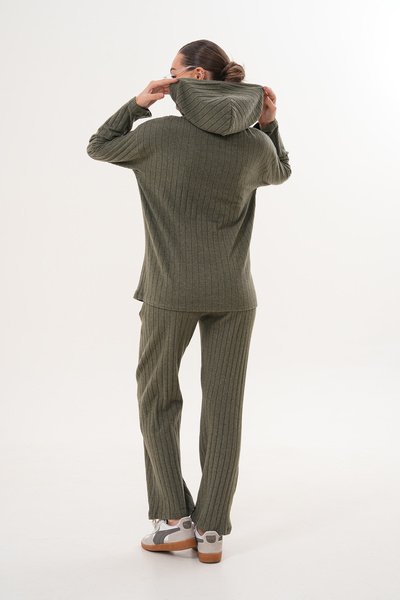 Miss Dünya Lissa Sofia Comfortable Form Knitwear Textured Hooded Maternity and Postpartum Tracksuit Set