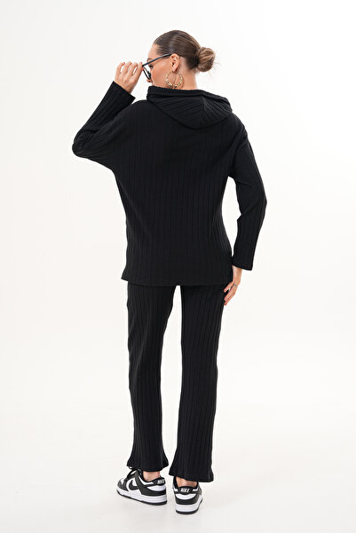 Miss Dünya Lissa Sofia Rahat Form Triko Dokulu Kapüşonlu Hamile ve Lohusa Eşofman Takımı