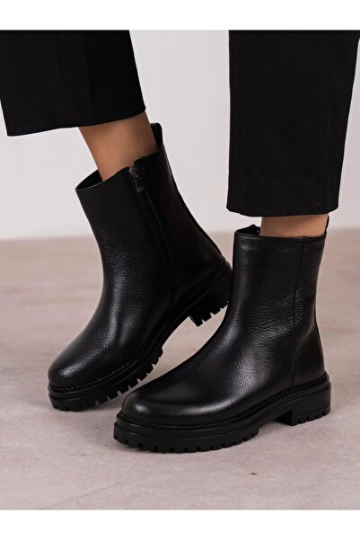 ECENİN BUTİĞİ Nia Siyah Hakiki Deri Kadın Bot