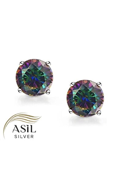 ASİL SİLVER ONLİNE 6 mm Mistik Topaz Yuvarlak Zirkon Taşlı 925 Ayar Gümüş Uni...