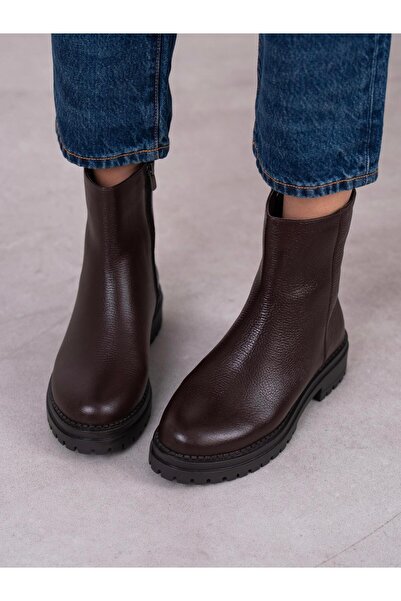 ECENİN BUTİĞİ Nia Kahve Hakiki Deri Kadın Bot