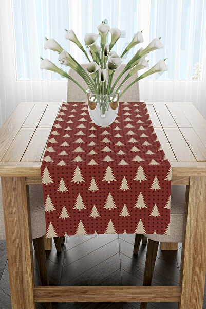 EsnafAli Runner de Crăciun cu model de brad bej cu tematică de Crăciun 40x140