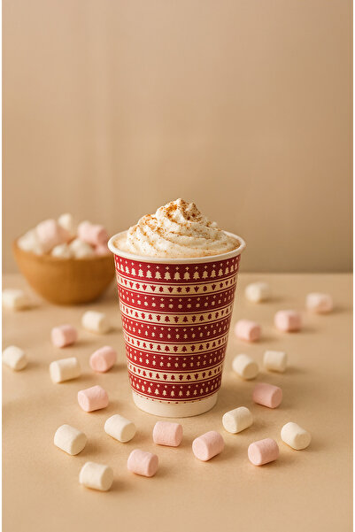 dandeliondesign Kış Temalı Çam Ağaç Desenli Karton Bardak 14 oz Sıcak İçecek , Çift Katlı, Dayanıklı Bardak 5 Adet