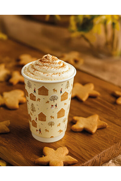 dandeliondesign Kış Temalı Kurabiye Desenli Karton Bardak 14 oz Sıcak İçecek , Çift Katlı, Dayanıklı Bardak 5 Adet